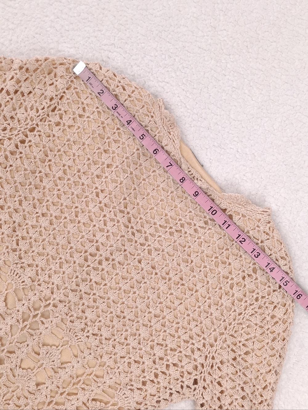 Spiegel vintage open crochet cardigan boho cottagecore festival slim fit beige - Picture 4 of 9
